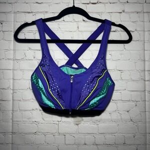 ✨VSX Sport Purple Aqua Knock Out Zip Front High Impact Sports Bra Workout Sz 36C